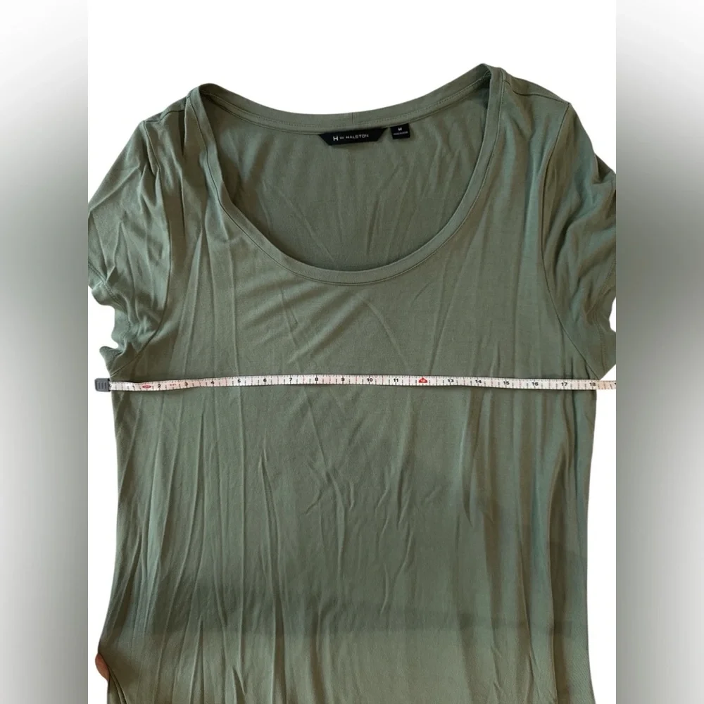 H by Halston Olive Green High-Low Maxi Dress Short Sleeve Rayon Blend Size M - Picture 6 of 9